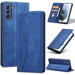 Blaue Samsung Galaxy S21 5G Hüllen Art: Flip Cases mit Bildern aus Glattleder klappbar 