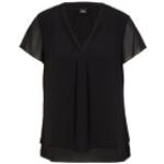 Schwarze Unifarbene Elegante Kurzärmelige s.Oliver BLACK LABEL V-Ausschnitt Transparente Blusen & durchsichtige Blusen durchsichtig aus Chiffon für Damen Größe S 