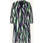 Neongrüne Langärmelige s.Oliver BLACK LABEL V-Ausschnitt Plisseekleider aus Viskose für Damen Größe L 