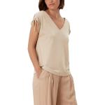 Sandfarbene Unifarbene Kurzärmelige s.Oliver BLACK LABEL V-Ausschnitt T-Shirts aus Jersey für Damen Größe XS 