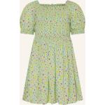Hellgrüne Blumenmuster Kurzärmelige s.Oliver Taillierte Kleider Gesmokte aus Viskose für Damen Größe XXL 