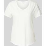 Offwhitefarbene s.Oliver RED LABEL V-Ausschnitt T-Shirts aus Baumwolle für Damen Größe M 