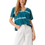 Petrolfarbene Unifarbene Kurzärmelige s.Oliver V-Ausschnitt Shirts mit Tasche aus Jersey für Damen Größe S 