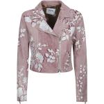 Reduzierte Pinke Blumenmuster Übergangsjacken mit Reißverschluss aus Leder für Damen Größe XXL 