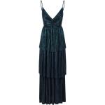 Reduzierte Blaue Elegante Maxi V-Ausschnitt Spaghettiträger-Kleider Metallic aus Polyester für Damen Größe XS 