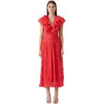 Reduzierte Rote Bestickte V-Ausschnitt Midikleider mit Rüschen aus Baumwolle für Damen Größe M 