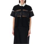 Schwarze Kurzärmelige SACAI Damenpoloshirts & Damenpolohemden durchsichtig Größe M 