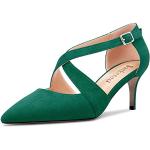 Dunkelgrüne Sexy High Heels & Stiletto-Pumps in Breitweite aus Veloursleder rutschfest für Damen Größe 40 