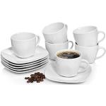 Sänger | 12-teiliges Kaffeetassen Set Bilgola aus Porzellan, Kaffee Geschirrset für 6 Personen, Tassen & Untersetzer, Eckiges Design | 150 ml