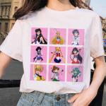 Weiße Grunge Langärmelige Sailor Moon Katzen-Shirts mit Tiermotiv aus Polyester Handwäsche für Damen Größe 3 XL für den für den Sommer 