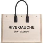 Beige Saint Laurent Paris Rive Gauche Canvas Shopper aus Leder für Damen 