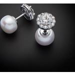 Silberne Elegante Sakura Pearl Perlenohrringe mit Zirkonia für Damen 