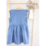 Blaue Vintage Kinderleinenkleider mit Rüschen aus Leinen trocknergeeignet für Mädchen Größe 122 