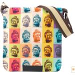 Braune Boho Kleine Handtaschen mit Buddha-Motiv mit Reißverschluss aus Glattleder für Herren 