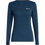 Marineblaue Melierte Langärmelige Salewa Puez T-Shirts aus Polyester für Damen Größe M 