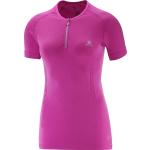 Reduzierte Violette Kurzärmelige T-Shirts mit Reißverschluss aus Jersey für Damen Größe XS 
