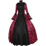 Rosa Bestickte Maxi V-Ausschnitt Mittelalterkleider aus Spitze für Damen Größe XS 