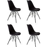 SAM 4er Set Schalenstuhl Lerche, schwarz, integriertes Kunstleder-Sitzkissen, Schwarze Metallfüße, Esszimmerstuhl im skandinavischen Stil