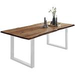 SAM Baumkantentisch 140x80 cm Mephisto, Akazienholz massiv + naturfarben lackiert, Esstisch mit weiß lackiertem U-Gestell, Esszimmertisch/Holztisch, Tischplatte 26 mm