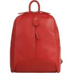 Rote City-Rucksäcke mit Reißverschluss aus Rindsleder mit Außentaschen klein 