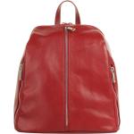 Rote City-Rucksäcke mit Reißverschluss aus Leder mit Außentaschen für Damen 