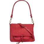 Rote Geflochtene Retro Umhängetaschen mit Reißverschluss aus Leder mit Außentaschen für Damen klein 