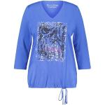 Reduzierte Blaue Elegante 3/4-ärmelige Gerry Weber Samoon V-Ausschnitt T-Shirts mit Pailletten enganliegend für Damen Größe XXL Große Größen 