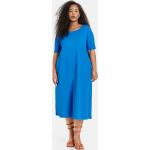 Blaue Bio Midi Shirtkleider aus Denim für Damen Größe L Große Größen 
