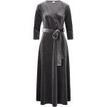 Reduzierte Dunkelgraue Unifarbene Ethno 3/4-ärmelige Sienna V-Ausschnitt Samtkleider aus Kunstfaser für Damen Größe XS 