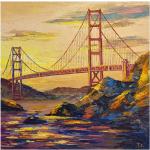 Goldene Moderne Ölgemälde & Ölbilder mit Brückenmotiv 