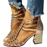 Goldene Vintage Römersandalen & Gladiator Sandalen mit Riemchen aus PU atmungsaktiv für Damen Größe 36 für den für den Sommer 