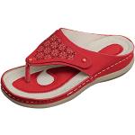 Rote Vintage Runde Römersandalen & Gladiator Sandalen mit Strass mit Schnalle aus Leder atmungsaktiv für Damen Größe 38 für den für den Sommer 
