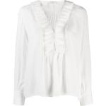 Reduzierte Weiße Langärmelige SANDRO V-Ausschnitt Festliche Blusen mit Rüschen für Damen für den für den Sommer 