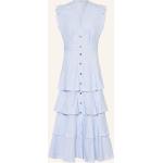 Hellblaue SANDRO V-Ausschnitt Taillierte Kleider mit Volants aus Baumwolle für Damen Größe XS 