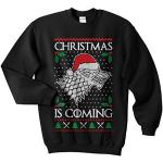 Sanfran – Christmas is Coming Top Xmas Funny Stark Wolf Ugly Pullover Sweater - Schwarz - Groß