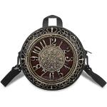Sannovo Damen-Handtasche mit rundem Uhr-Design, mit Reißverschluss, Handtasche, Schultertasche, Geschenk für Mutter, Freundin, 3-Retro Uhr Muster-braun, Einheitsgröße