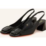 Schwarze Lack-Optik SANTONI Karree Slingback Pumps aus Leder für Damen Größe 38 