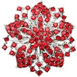Sanwood Brosche mit runden Strasssteinen, Blüten, Kristall, versilbert, Rot