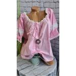 Sara Lindholm Bluse Shirt Kurzarm rosa weiß (6 752) Übergröße NEU