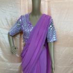 Violette Bestickte Saris mit Pailletten mit Reißverschluss für Damen 