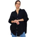 SASSYCLASSY Oversize Musselin Bluse Damen Langarm in Schwarz - Oversized Freizeit Look - Hemdbluse lang aus Baumwolle mit V Ausschnitt - Long-Bluse One Size (Gr. 36-48)