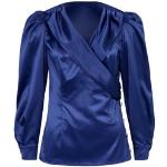 Royalblaue Elegante Langärmelige Siena Studio Festliche Blusen aus Satin für Damen 
