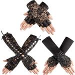 Schwarze Blumenmuster Fingerlose Handschuhe & Halbfinger-Handschuhe aus Spitze für Damen Größe M 