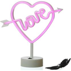 SATISFIRE LED Neonlicht LOVE pinkes Herz mit Pfeil Neonschild USB Batterie 25cm - weiß Kunststoff 4251280543640