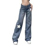 Blaue Vintage Atmungsaktive Jeans-Schlaghosen mit Reißverschluss aus Denim für Damen Größe L 