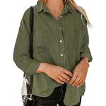 Armeegrüne Unifarbene Langärmelige Stehkragen Damenjeanshemden aus Baumwollmischung Größe 3 XL 