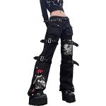 Schwarze Gothic Atmungsaktive Baggy Jeans & Loose Fit Jeans mit Reißverschluss aus Denim für Damen Größe XL 