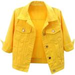 Gelbe Vintage Mini Übergangsjacken aus Denim für Damen Größe 5 XL 