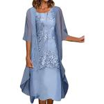 Blaue Vintage Ärmellose Midi Kurze Abendkleider aus Tüll für Damen Größe 5 XL für Brautjungfern 