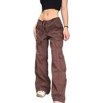 Braune Y2K Atmungsaktive Hüftjeans & Low Waist Jeans mit Reißverschluss aus Denim für Damen Größe S 